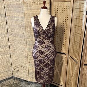 Lace Sheath Dress in Brown